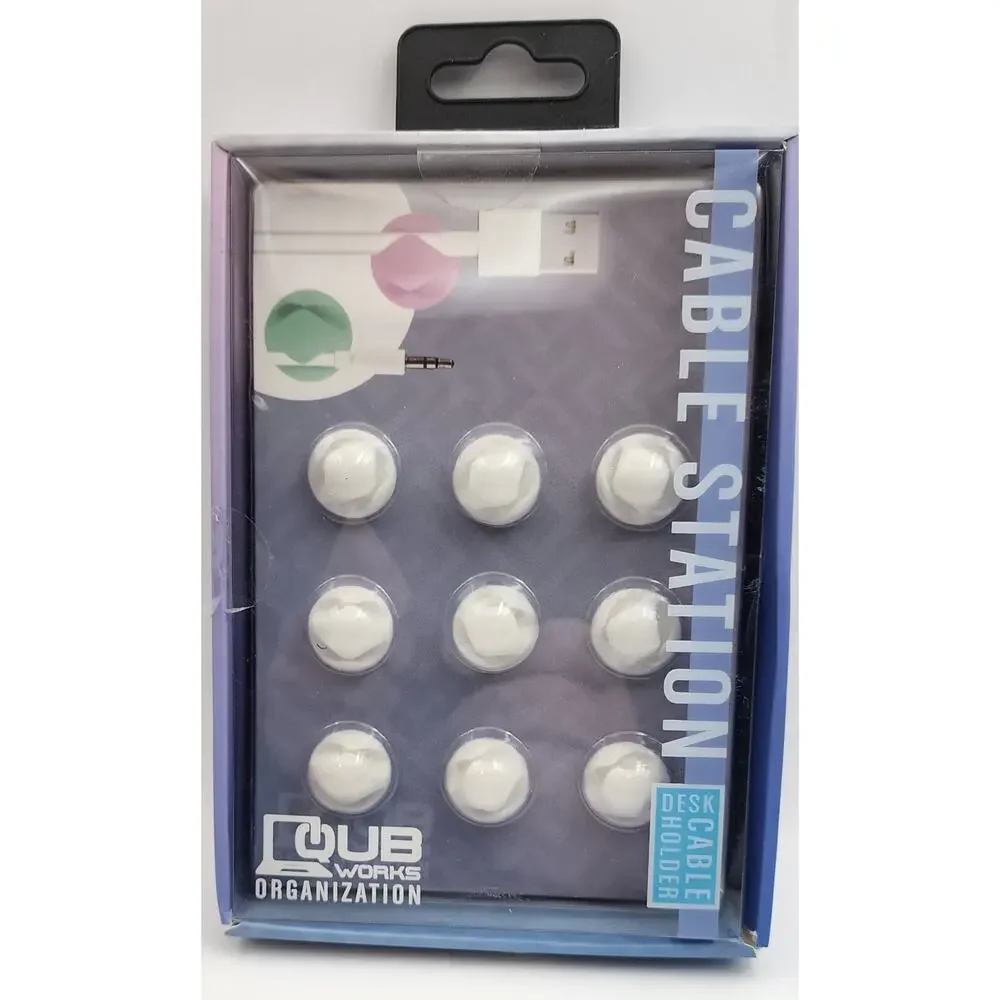 9 Pack of Cable Station Desk Cable Holders - QUB Works, White